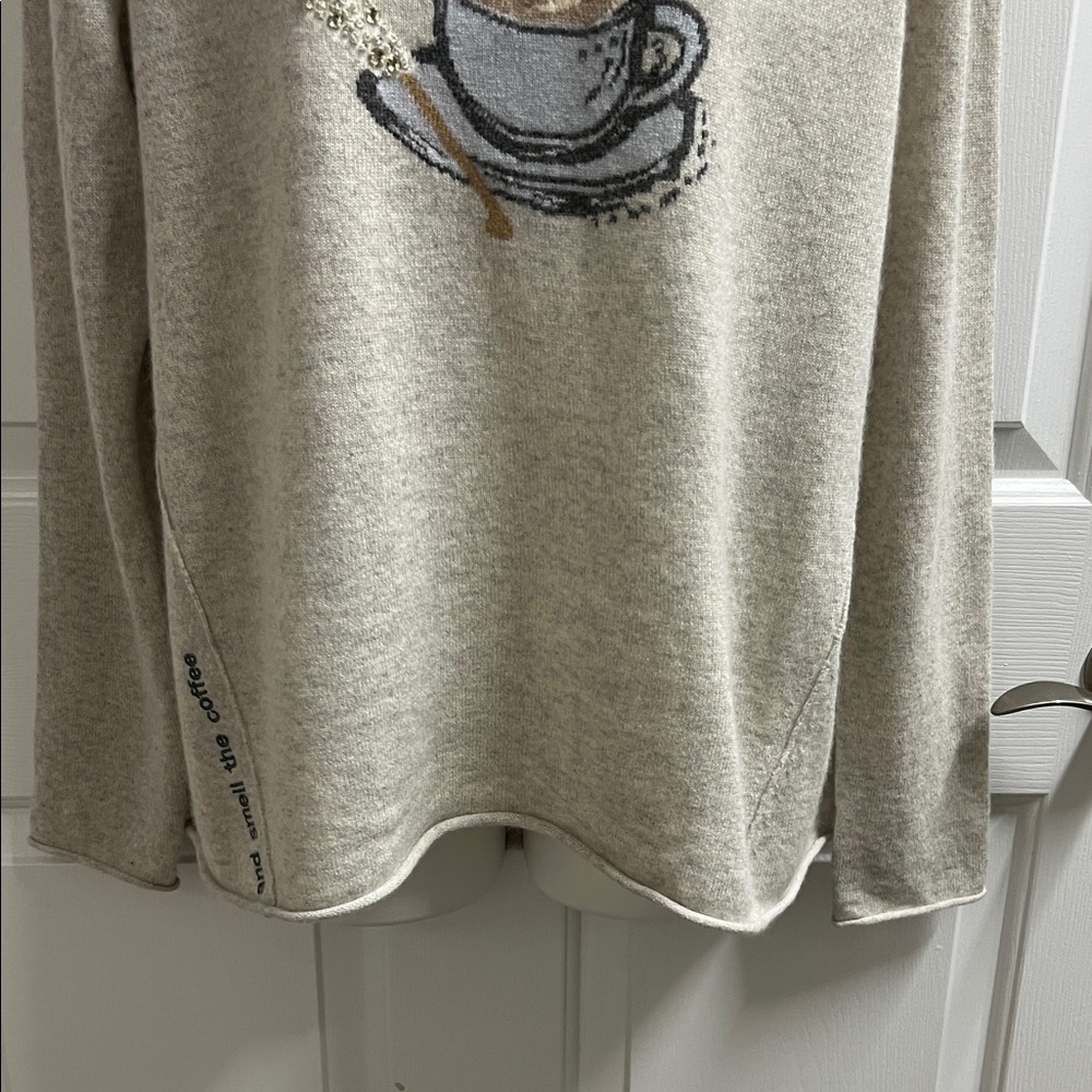 L T women’s cashmere sweater light gray Wake Up smell the coffee size Large L - Picture 3 of 7